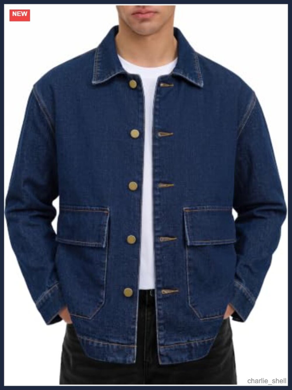 Men's Denim Utility Jacket Relaxed Fit Workwear Jean Jacket, 4 Pockets, Washed